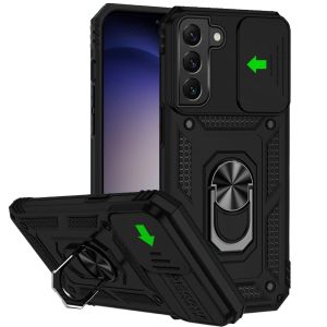 For Samsung s23 FE 5G Well Protective Magentic Ring Stand Camera Protective Cover Case - Black