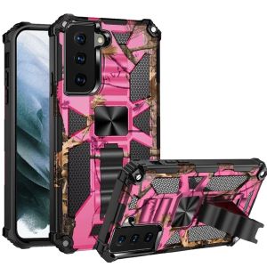 For Samsung Galaxy S21 FE Machine Design Magnetic Kickstand Case Cover - Camo Pink