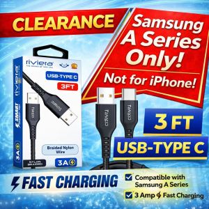 3FT [USB - Type C (PD)] Nylon Braided - Black w/ Black Shell