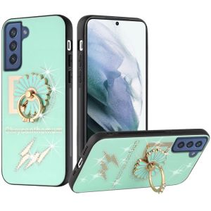 For Samsung Galaxy S21 FE SPLENDID Diamond Glitter Ornaments Engraving Case Cover - Flower Ring Teal