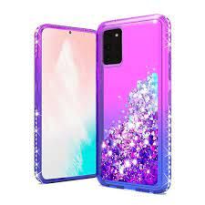 Samsung Galaxy Note 20 Diamond Edged Quicksand Glitter Case Cover - Purple+Blue
