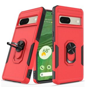 For Google Pixel 7 Perfect Tough Thick Hybrid With Metal Ring Stand Cover Case - Red