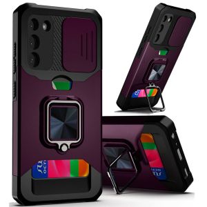 For Samsung Galaxy s24 Ultra Multi-Functional Card Magnetic Ring Stand Hybrid Camera Case Cover - Dark Purple