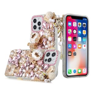 For iPhone 15 Pro Full Diamond with Ornaments Case Cover - Ultimate Multi Ornament Pink