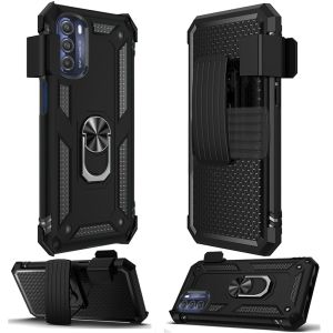 For Moto G 5G 2022 Holster Magnetic Ringstand Clip Cover Case - Black