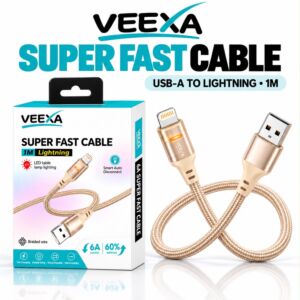 Veexa 1M Champagne Gold Woven With Led Indicator Usb-L 15W Super Fast Cable