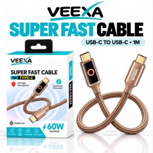 Veexa Led Smart Auto Disconnect Brown Woven C-C 60W Super Fast Cable