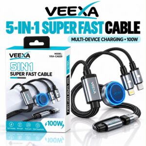 Veexa 5-In-1 Up To 100W Ultra- Fast Multi-Device Charging Braided Cable With Apple Watch Charger
