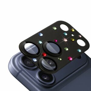 For iPhone 17 Pro Max Diamond Camera Metal Tempered Glass - Black
