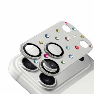 For iPhone 17 Pro Max Diamond Camera Metal Tempered Glass - Silver