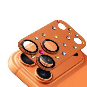 For iPhone 17 Pro Diamond Camera Metal Tempered Glass - Cosmic Orange