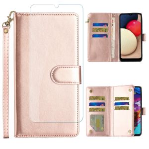 For TCL 30T Luxury Wallet Card ID Zipper Money Holder Case Cover+Tempered Glass - Lavender