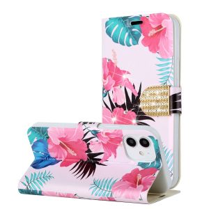 For Moto G Pure, G Power (2022) Diamond Bling Vegan Leather Wallet Design Cover Case - Floral A