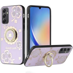 For Samsung A15 5G SPLENDID Diamond Glitter Ornaments Engraving Case Cover - Good Luck Floral Purple