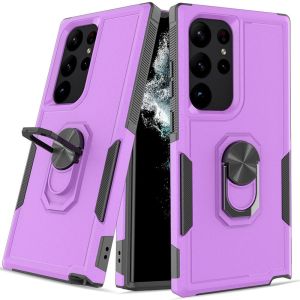 For Samsung S23 Ultra Perfect Tough Thick Hybrid With Metal Ring Stand Cover Case - Purple