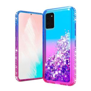 Samsung Galaxy Note 20 Diamond Edged Quicksand Glitter Case Cover - Blue+Hot Pink