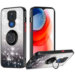 Motorola Moto G Play 2021 Crystal Diamond Bling Magnetic Ring Stand Case Cover - Two Tone R
