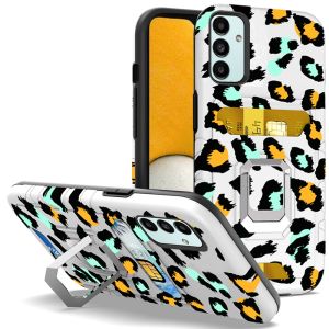 For Samsung Galaxy A13 5G Design Card Holder with Magnetic Ring Stand Hybrid Case Cover - Colorful Skin