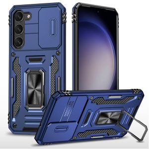For Samsung s23 FE 5G Utter Tough Metal Ring Movable Camera Window Hybrid Case Cover - Navy blue