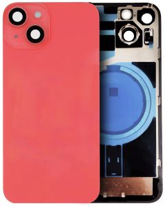 Back Glass With Steel Plate With Magsafe Magnet Pre-Installed Compatible For iPhone 14 Plus (Red)
