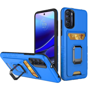 For Moto G Stylus 5g 2022 Card Holder with Magnetic Ring Stand Hybrid Case Cover - Blue