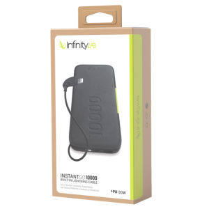 INSTANT GO 10000 BUILT-IN LIGHNING CABLE (PD FAST CHARGING POWER BANK)(BLACK)