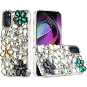 For Moto G 5G 2022 Full Diamond with Ornaments Hard TPU Case Cover - Dark Green/Gold/Dark Purple