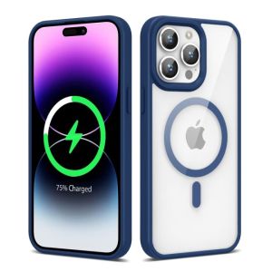For iPhone 11 Skin Touch Feel [Magnetic Circle] Kickstand Hybrid - Navy Blue