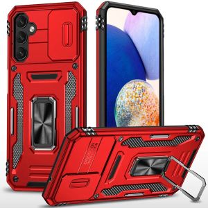 For Samsung A14 5G Utter Tough Metal Ring Movable Camera Window Hybrid Case Cover - Red