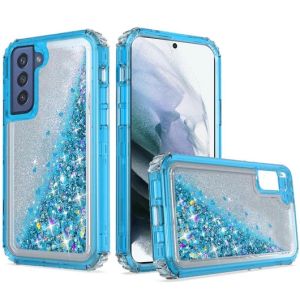 For Samsung Galaxy S21 FE Premium Transparent Quicksand Glitter Case Cover - Teal