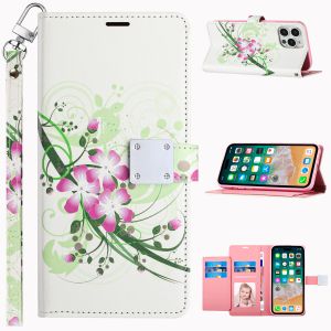 For Samsung Galaxy s24 Plus Design Wallet ID Credit Card Money Holder with Magnetic Metal Closure including Lanyard - Green Floral