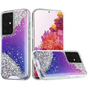 For Samsung Galaxy S21 FE Vogue Epoxy Glitter Hybrid Case Cover - Purple Blue Shimmer