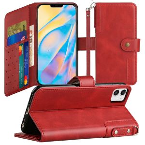 For iPhone 15 Pro Retro Wallet Card Holder Case Cover - Red