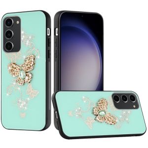 For Samsung s23 FE 5G SPLENDID Diamond Glitter Ornaments Engraving Case Cover - Garden Butterflies Teal