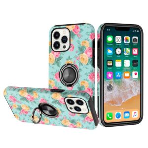 For IPhone 13 Pro Max Sketch Design Hybrid Magnetic Ring Sand Case Cover - F