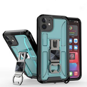 For iPhone 14 Pro Opener Metal Magnetic Kickstand Hybrid Case Cover - Teal