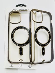 FOR APPLE IPHONE 14 PRO MAX MAGSAFE COMPATIBLE SMOKE TRANSPARENT CIRCLE DESIGN GOLD ACCENT PREMIUM CASE COVER - PURPLE