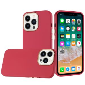 For iPhone 15 Classy Slick Chromed Around Hybrid Case Cover - Burgundy