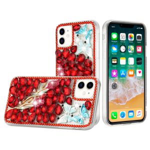 For iP15 Pro Max Full Diamond with Ornaments Case Cover - Red Exquisite Garden
