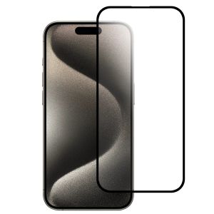 For iPhone 16 Pro 6.3 Inch Bulk White Paper Card Package Black Edged Tempered Glass (Black)