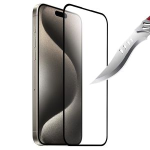For iPhone 16 Pro Max 6.9 Inch Bulk White Paper Card Package Black Edged Tempered Glass (Black)