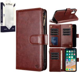 For Samsung A25 5G METKASE Luxury Wallet Card ID Zipper Money Holder in Slide-Out Package - Brown