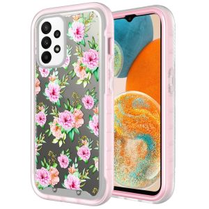 For Samsung A23 5G Exotic ShockProof Design Hybrid Case Cover - Pink Floral