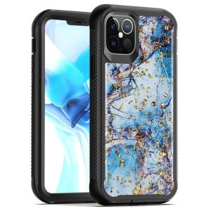For iPhone 13 Pro Max Epoxy Marble Design Hybrid Case Cover - Blue