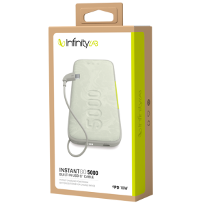 INSTANT GO 5000 BUILT-IN USB-C CABLE (PD FAST CHARGING POWER BANK)(WHITE)