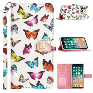 For Motorola G Stylus 5G (MultiCarrier 6.6" 16MP Camera) 2023 Diamond Bling Design Wallet With Lanyard Cover Case - Colorful Butterfly