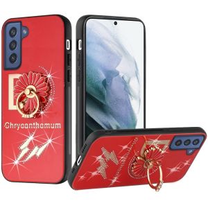 For Samsung Galaxy S21 FE SPLENDID Diamond Glitter Ornaments Engraving Case Cover - Flower Ring Red