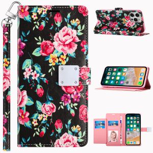 For Samsung Galaxy s24 Plus Design Wallet ID Credit Card Money Holder with Magnetic Metal Closure including Lanyard - Tropical Romantic Colorful Roses Floral