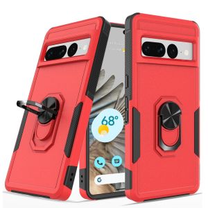For Google Pixel 7 Pro Perfect Tough Thick Hybrid With Metal Ring Stand Cover Case - Red