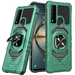 For TCL 30 V 5G Robotic Hybrid with Magnetic Ring Stand Case Cover - Midnight Green